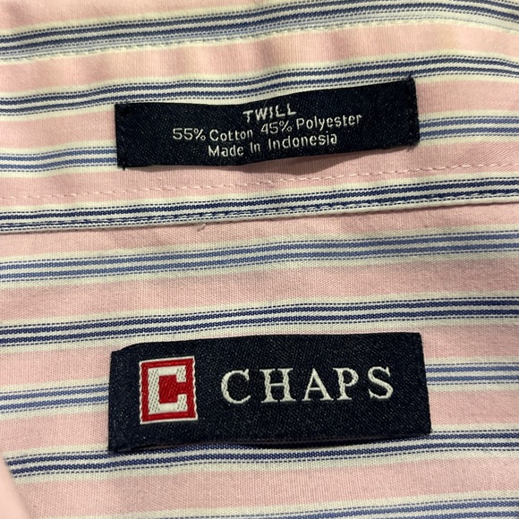 Chaps Twill Dress Shirt 17-17 1/2 (36/37) XLarge 17-17.5 Long Sleeve Pink/ Navy - Picture 6 of 12